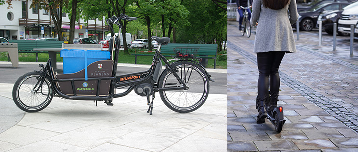 Collage Lastenrad und e-Roller Collage Lastenrad und e-Roller